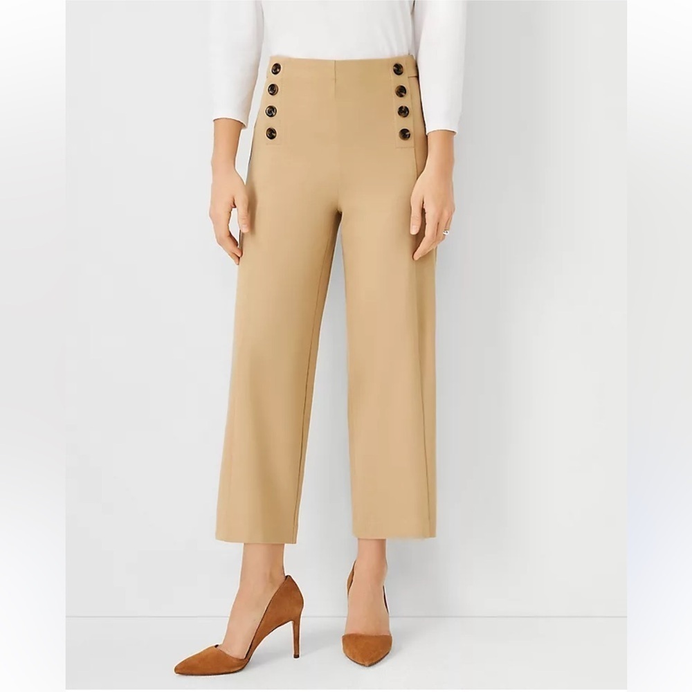 Ann Taylor The Sailor Wide Leg Crop Pant Stretch Knit Khaki Tan Office 16P NEW